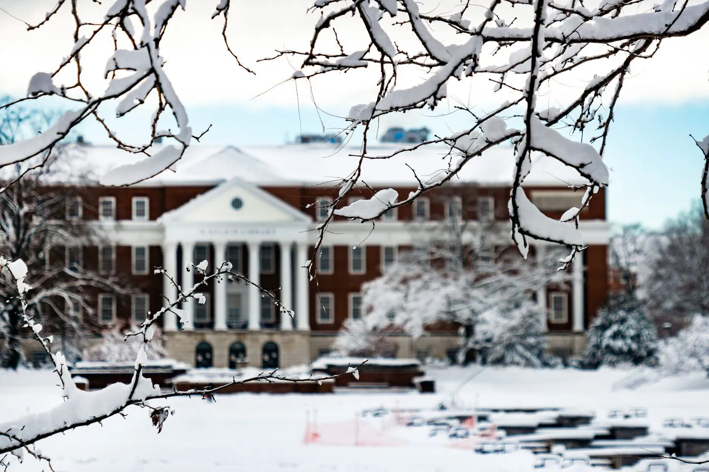 Traditional building covered in snow