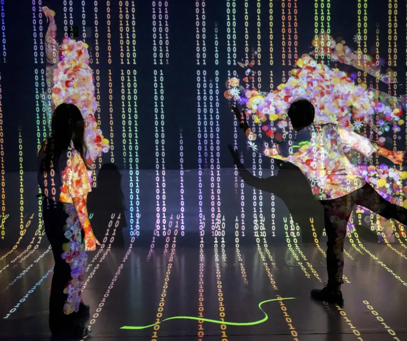 Colorful performance with binary numbers in colored lights