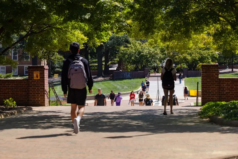Students walking around outside