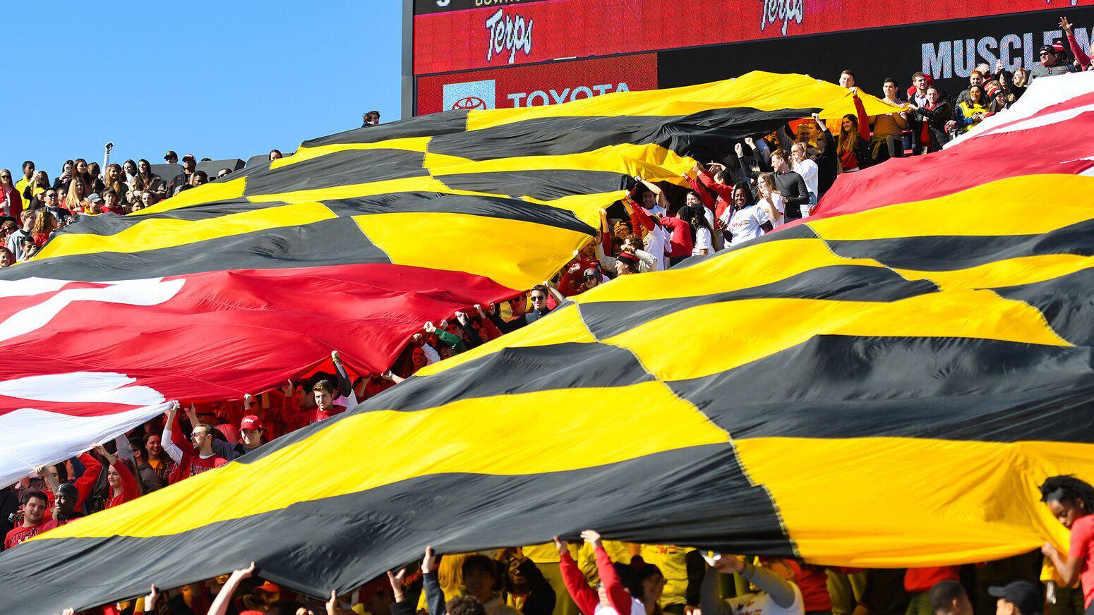 huge Maryland flag at a stadium