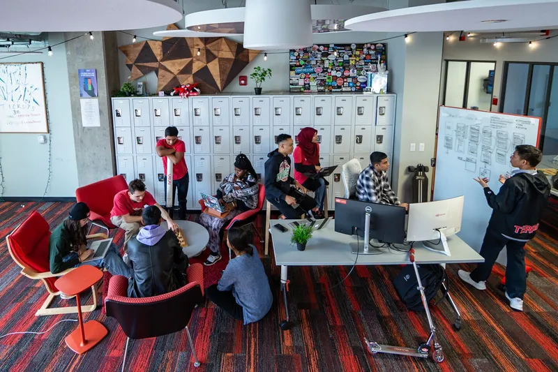 large group of students studying together