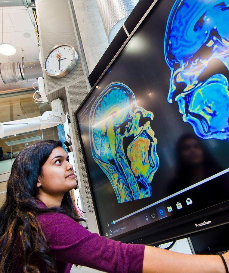 Student looking at scans